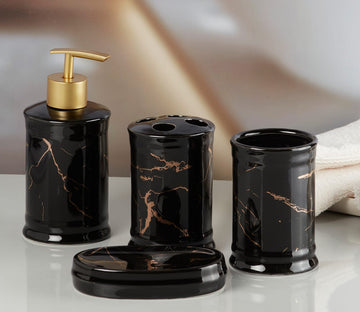 CERAMIC 4 PC BATHROOM SET BLACK BS822B
