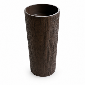 Dark Wood Texture Freestanding Pedestal Basin | Luxury Solid Surface Wash Basin