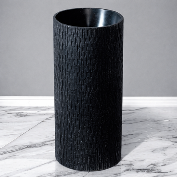 EtchLine Quartz Freestanding Basin – Textured Black Cylindrical Sink