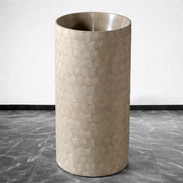 Ivory Mosaic Quartz Freestanding Basin – Textured Stone Cylinder Sink