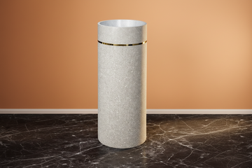 Modern Light Grey Terrazzo Freestanding Pedestal Sink with Gold Inlay